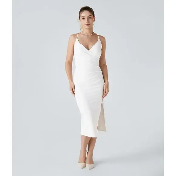 NWT Halara SoftlyZero Ruched Lace Up Bodycon Cool Touch Dress-UPF50+ White XS - Picture 1 of 11